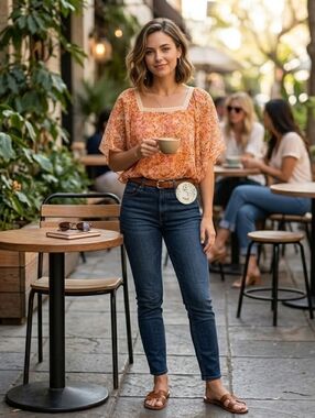 NAIF Orange and Pink Floral Blouse(item #7)